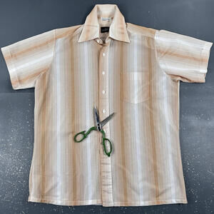 VTG 70's Mohawk Shirt Mens Medium Brown White Striped Pool BBQ Park Beach Retro